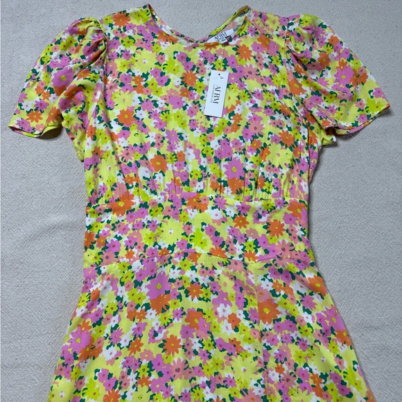NEW AFRM Limelight Ditsy Yellow Pink Floral Maxi Dress L - Picture 3 of 11